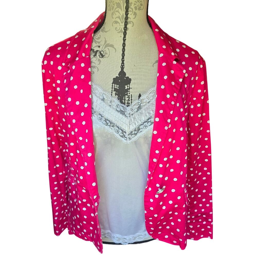 Y2k Coquette Hot Pink Polka Dot Blazer Live a Little LAL Womens Size Large